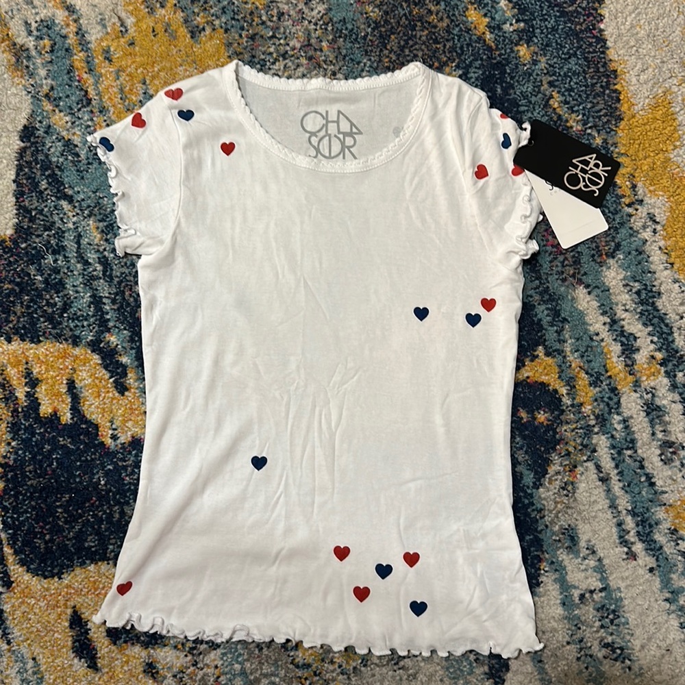 Brand new with tags, cute white for summer with red and blue hearts
